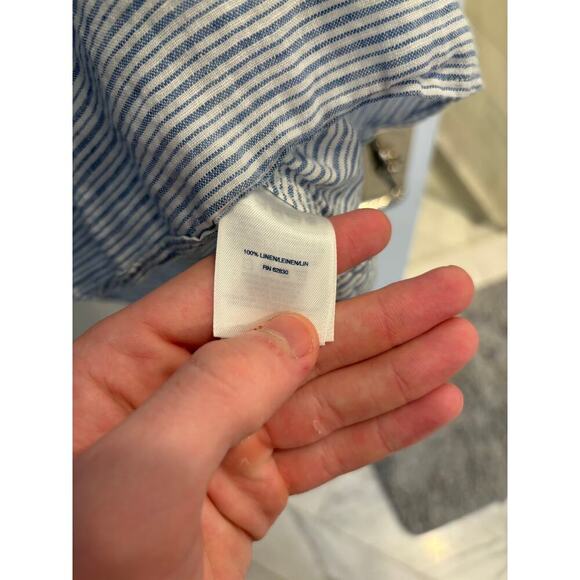 Lands' End Size 10 Blue Striped Women's 100% Linen Peasant Top - Picture 3 of 4